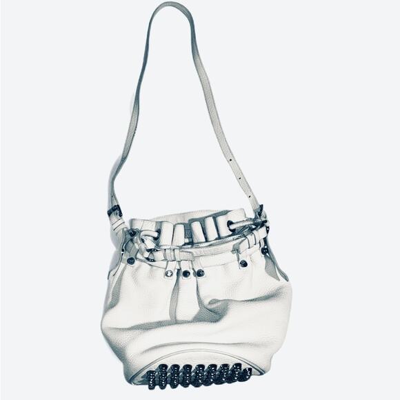 Alexander Wang Authentic Large Rocco White Leather Studded Bucket Bag - Picture 2 of 12